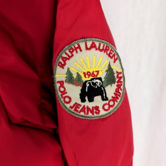 Polo Ralph Lauren Red 90’s Vintage 1967 Bear Patch Goose Down Puffer - Picture 3 of 11